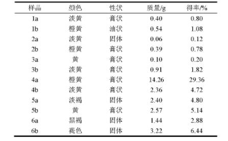 表1 各提取物全副理化性子