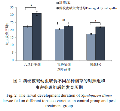 虫害诱导烟草抗性对斜纹夜蛾生长和产卵选择的影响（二）